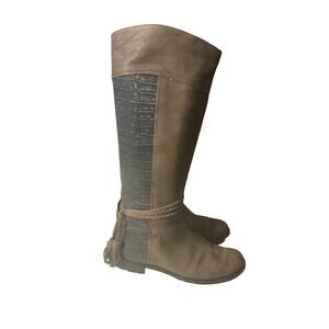 Anyi Lu Womens Handmade in Italy Leather Tall Brown & Black Boots Crocodile 38.5